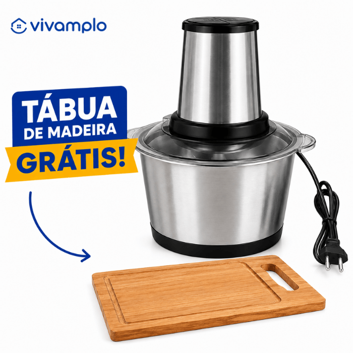 Triturador Elétrico ChefPro 2L com Tábua de Madeira Grátis