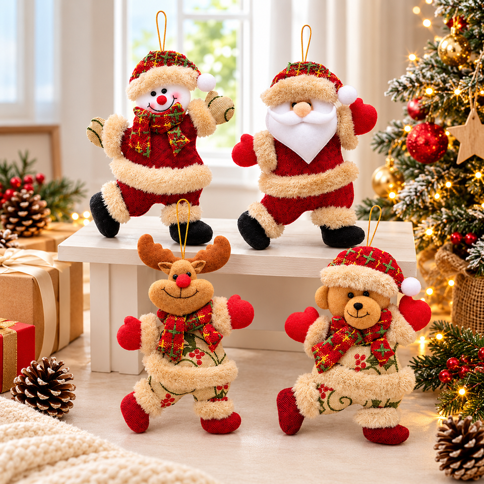 Kit Enfeites de Natal Pendente em Pelúcia