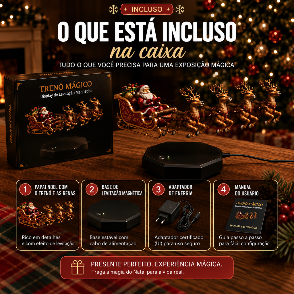 Trenó Mágico do Papai Noel - Display de Levitação Magnética