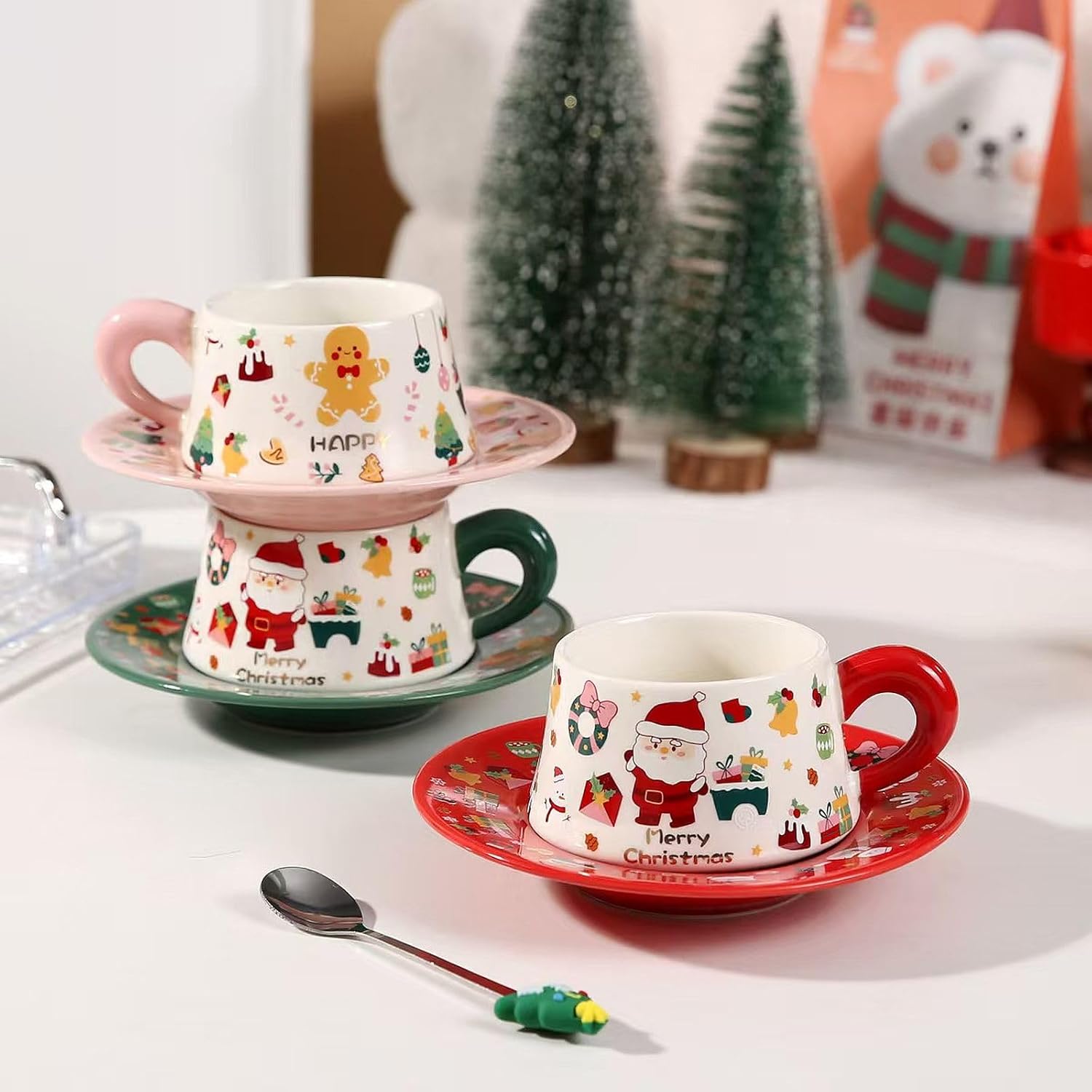 Caneca Casal Natalino com Colher Decorada