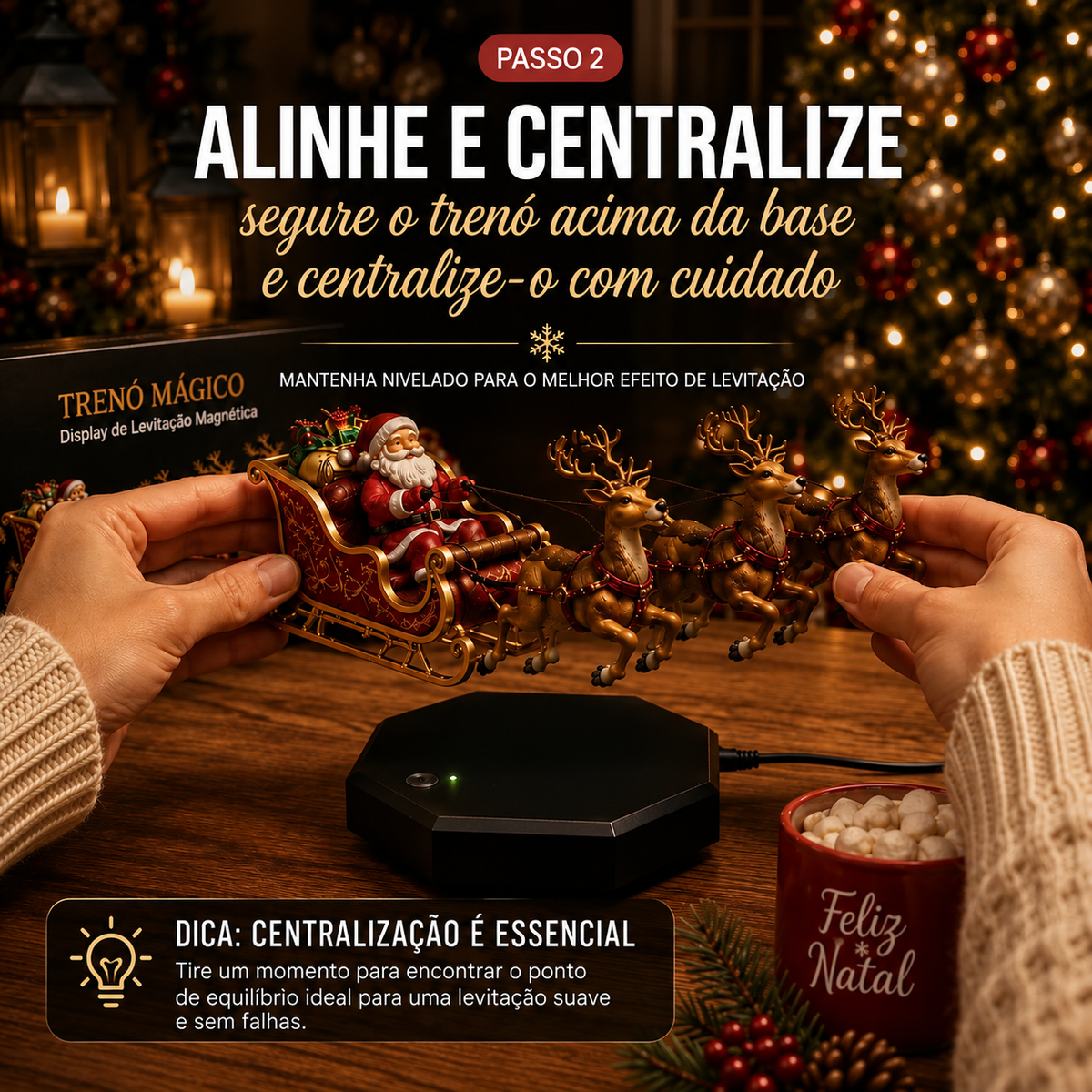 Trenó Mágico do Papai Noel - Display de Levitação Magnética