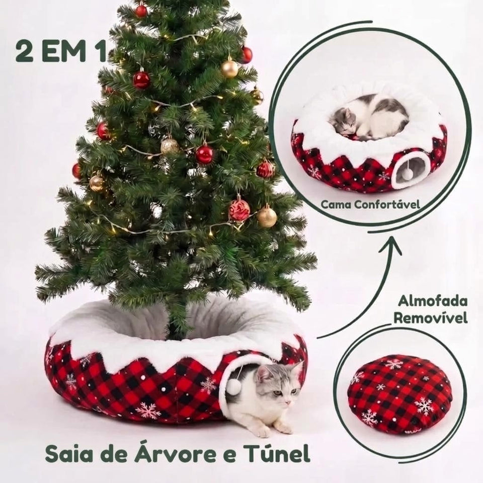Toca Natalina Pet - saia de árvore com túnel para gatos