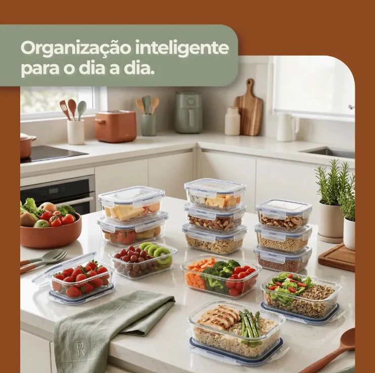 Kit 10 Potes De Vidro Hermético 640ml