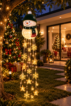 Boneco de Neve Solar - luzes acesas à noite