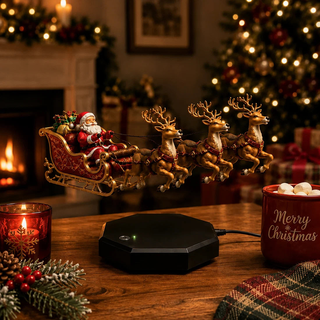 Trenó Mágico do Papai Noel - Display de Levitação Magnética