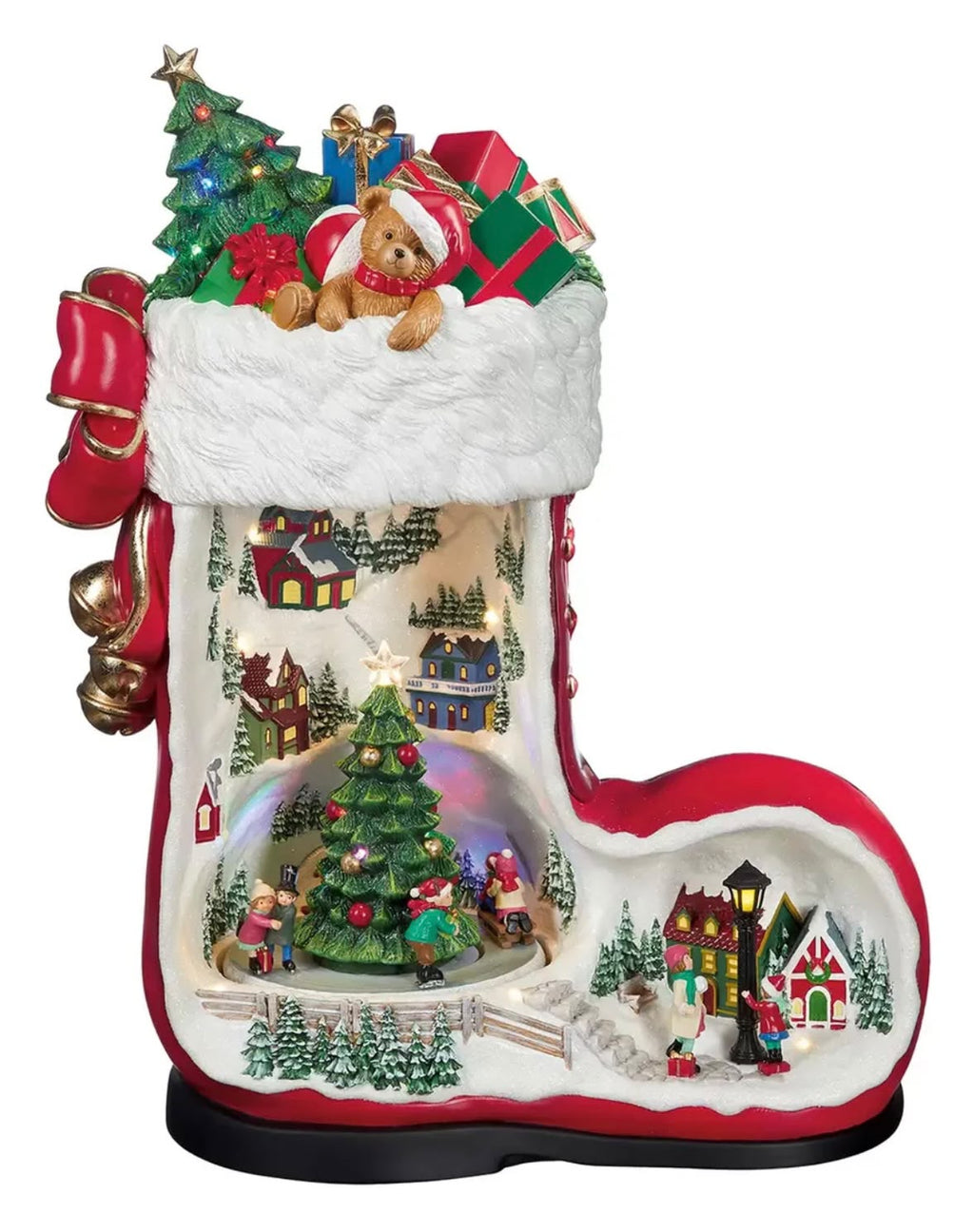 Bota de Natal Iluminada com Vilarejo e Pista de Patinação