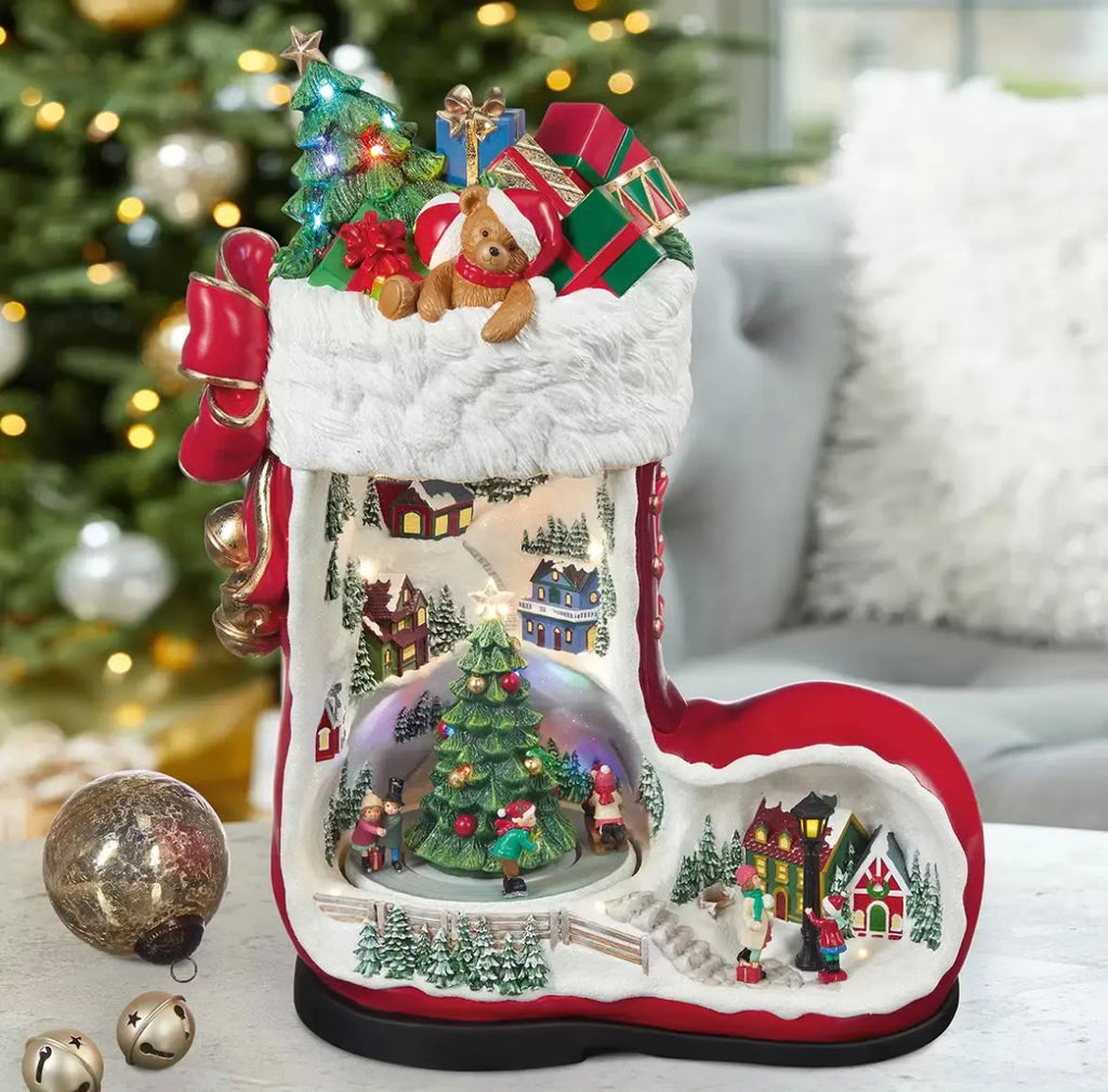 Bota de Natal Iluminada com Vilarejo e Pista de Patinação