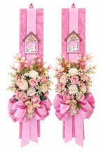 Escapulário de Páscoa Rosa | Laço e Flores | Kit com 2