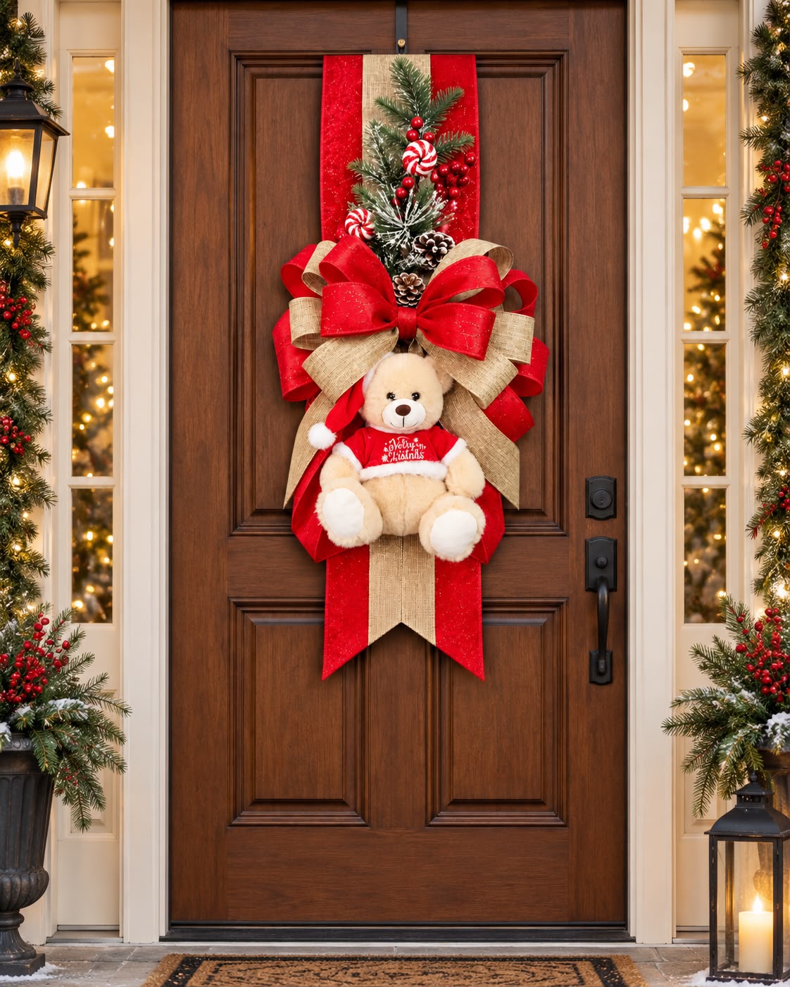 Escapulário Natalino com Ursinho decorando porta