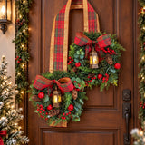 Kit 2 Grinaldas Natalinas Xadrez com Lanterna | Decoração de Porta