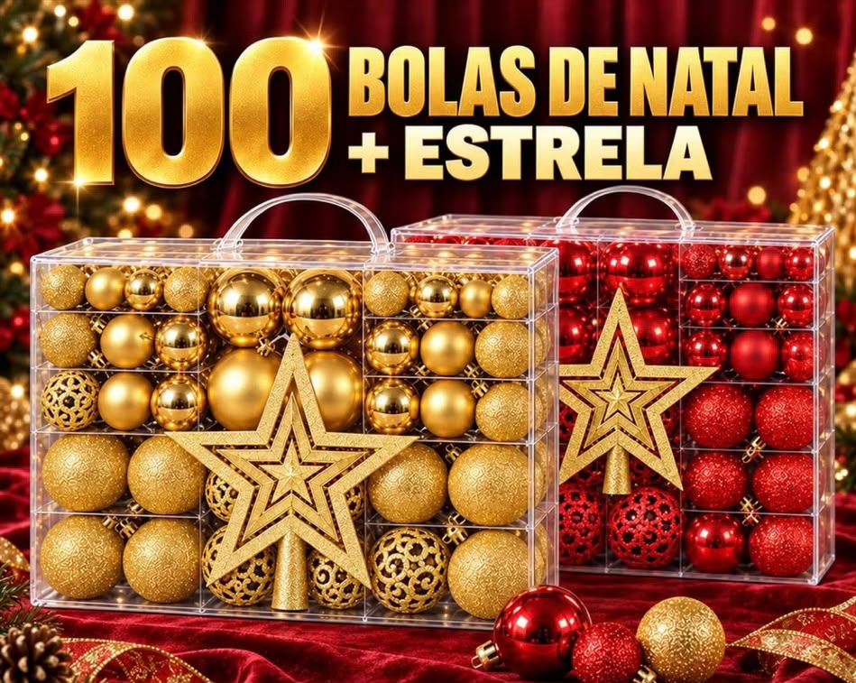 100 Bolas de Natal + Estrela - Vermelho e Dourado