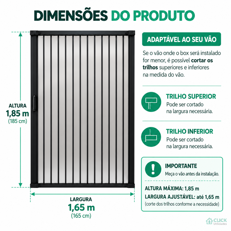 Box para Banheiro Sanfonado PVC - vista lateral