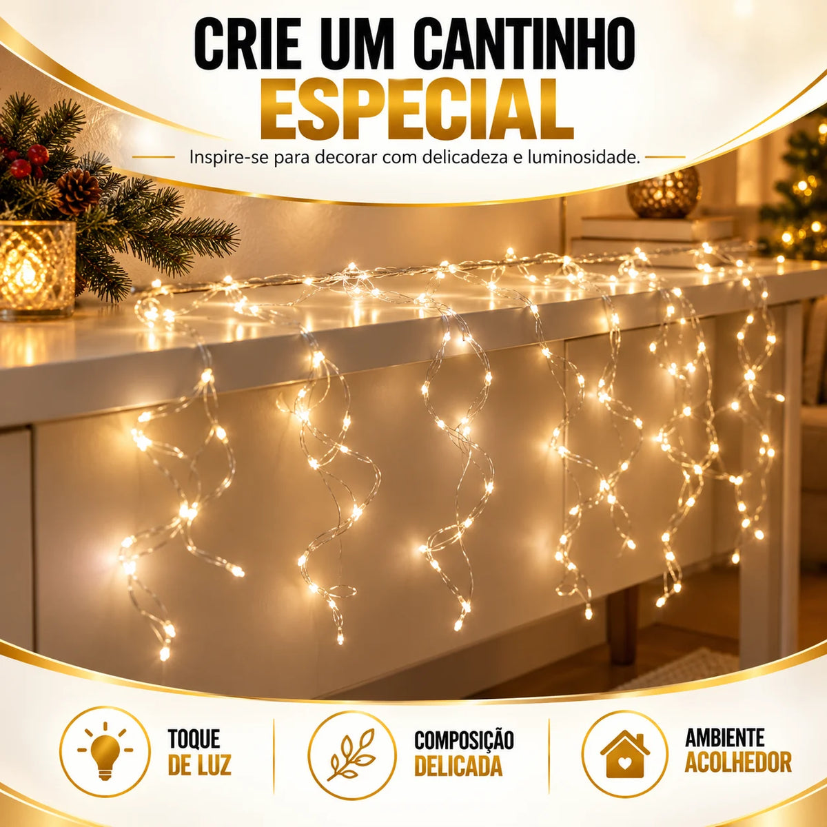 Cortina Fio de Fada 1600 LEDs 3x2m - Luz Quente Bivolt