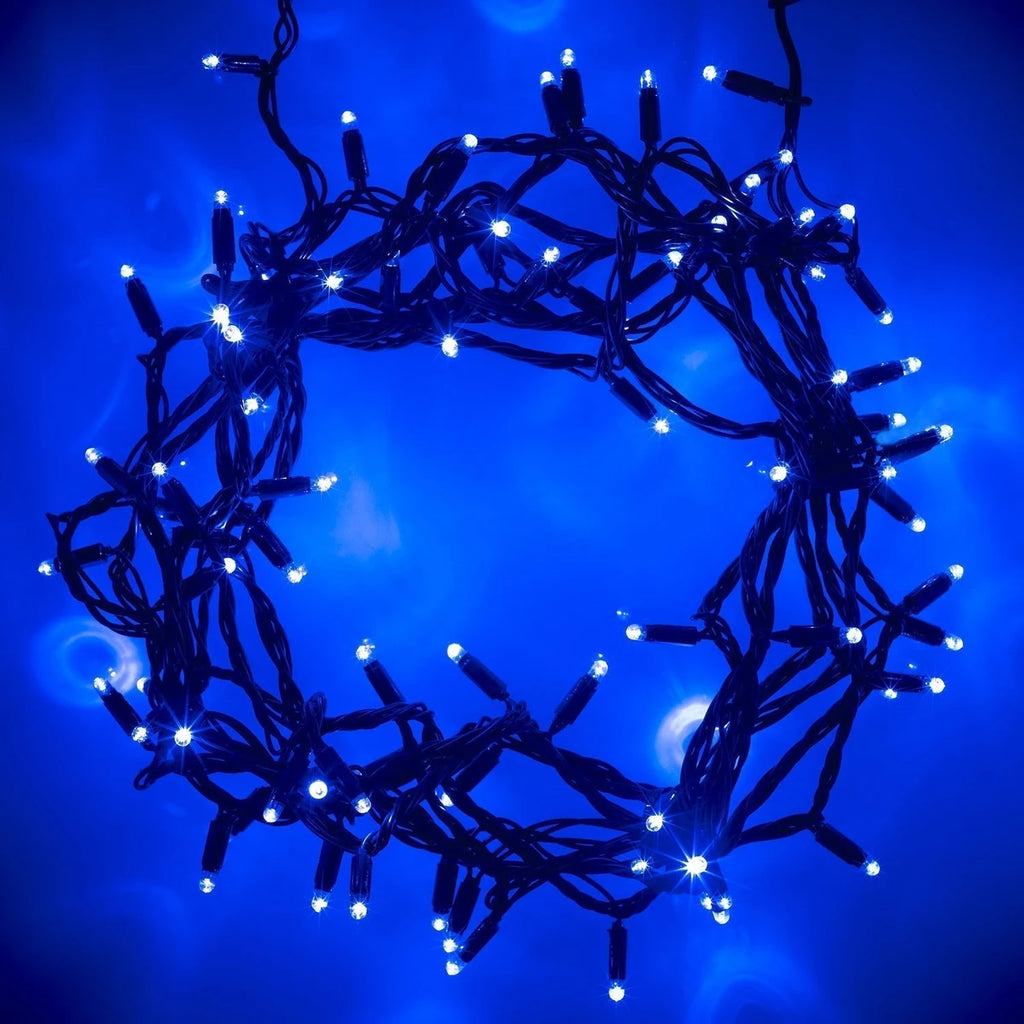 Cordão de 100 Luzes LED Azuis Conectável – 8 Efeitos e Temporizador