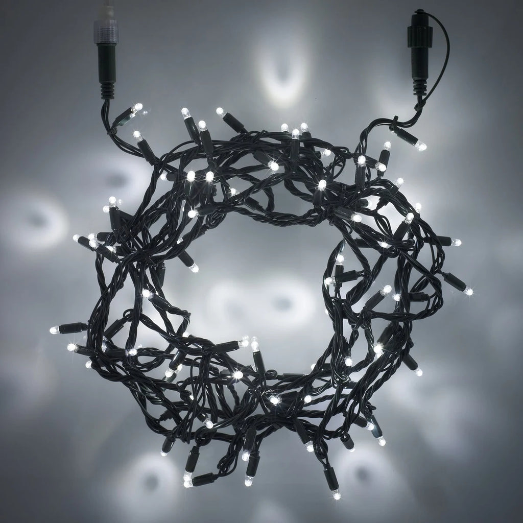 Cordão de 100 Luzes LED Brancas Conectável – 8 Efeitos e Temporizador