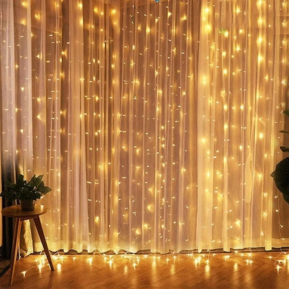 Cortina de LED 300 Luzes 3 m com 8 Modos e Controle Remoto