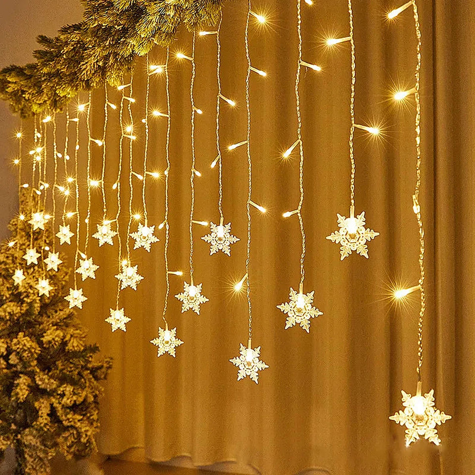 Cortina de LED Flocos de Neve – 3 m, Amarela, Branca, Colorida ou Azul