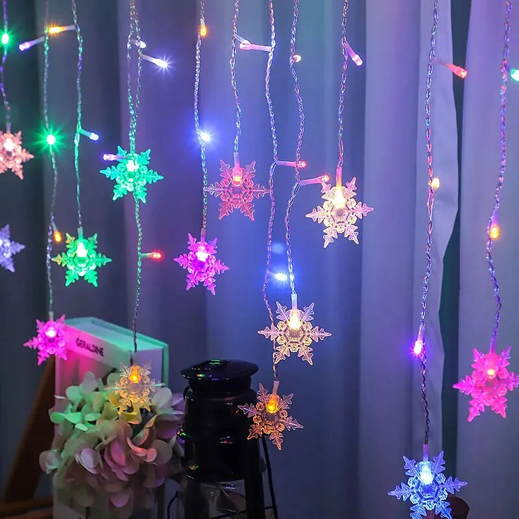 Cortina de LED Flocos de Neve – 3 m, Amarela, Branca, Colorida ou Azul