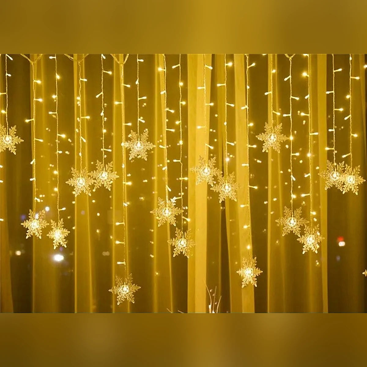 Cortina de LED Flocos de Neve – 3 m, Amarela, Branca, Colorida ou Azul
