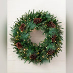 Guirlanda de Natal 90 cm com LED, Pinhas e Folhagens Verdes
