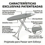 Tábua de Passar Roupas 360° Premium – Giratória, Face Dupla, 8 Níveis de Altura e Máxima Praticidade