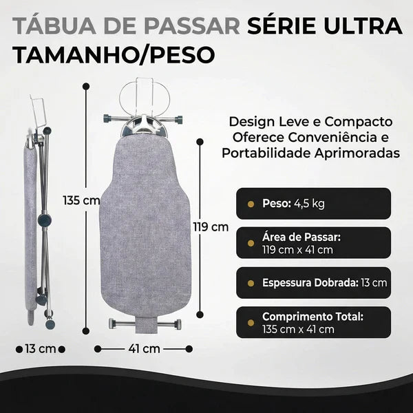Tábua de Passar Roupas 360° Premium – Giratória, Face Dupla, 8 Níveis de Altura e Máxima Praticidade