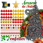 Kit Árvore de Natal Completa Decorada com Enfeites e Pisca LED – 1,20 m, 1,50 m ou 1,80 m