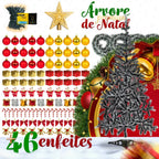 Kit Árvore de Natal Completa Decorada com Enfeites e Pisca LED – 1,20 m, 1,50 m ou 1,80 m