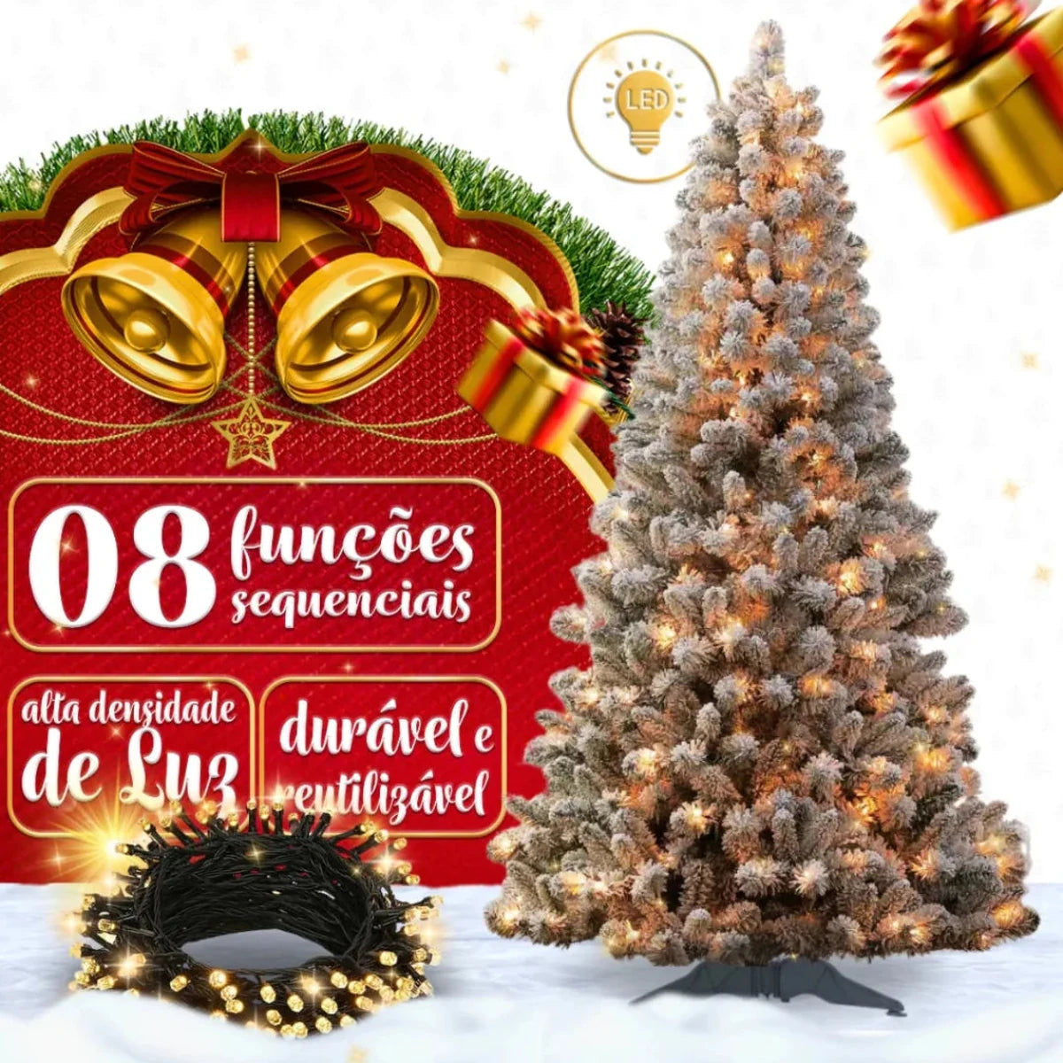 Kit Árvore de Natal Completa Decorada com Enfeites e Pisca LED – 1,20 m, 1,50 m ou 1,80 m
