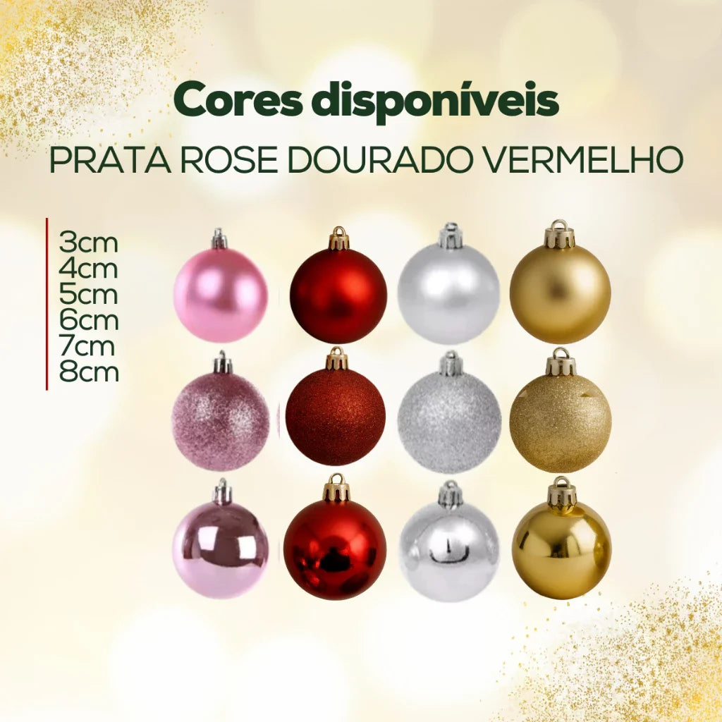Kit 12 Bolinhas de Natal - 4 Cores, 3cm a 8cm