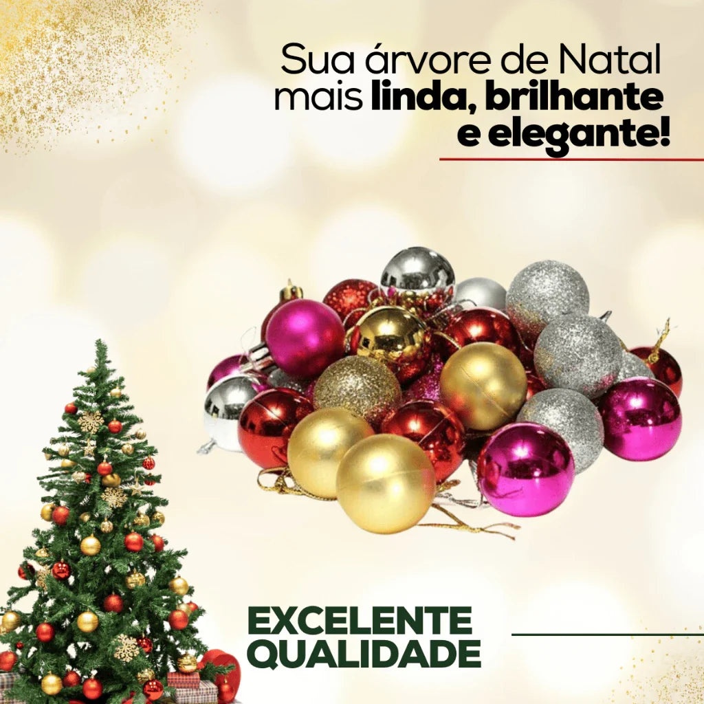 Kit 12 Bolinhas de Natal - 4 Cores, 3cm a 8cm