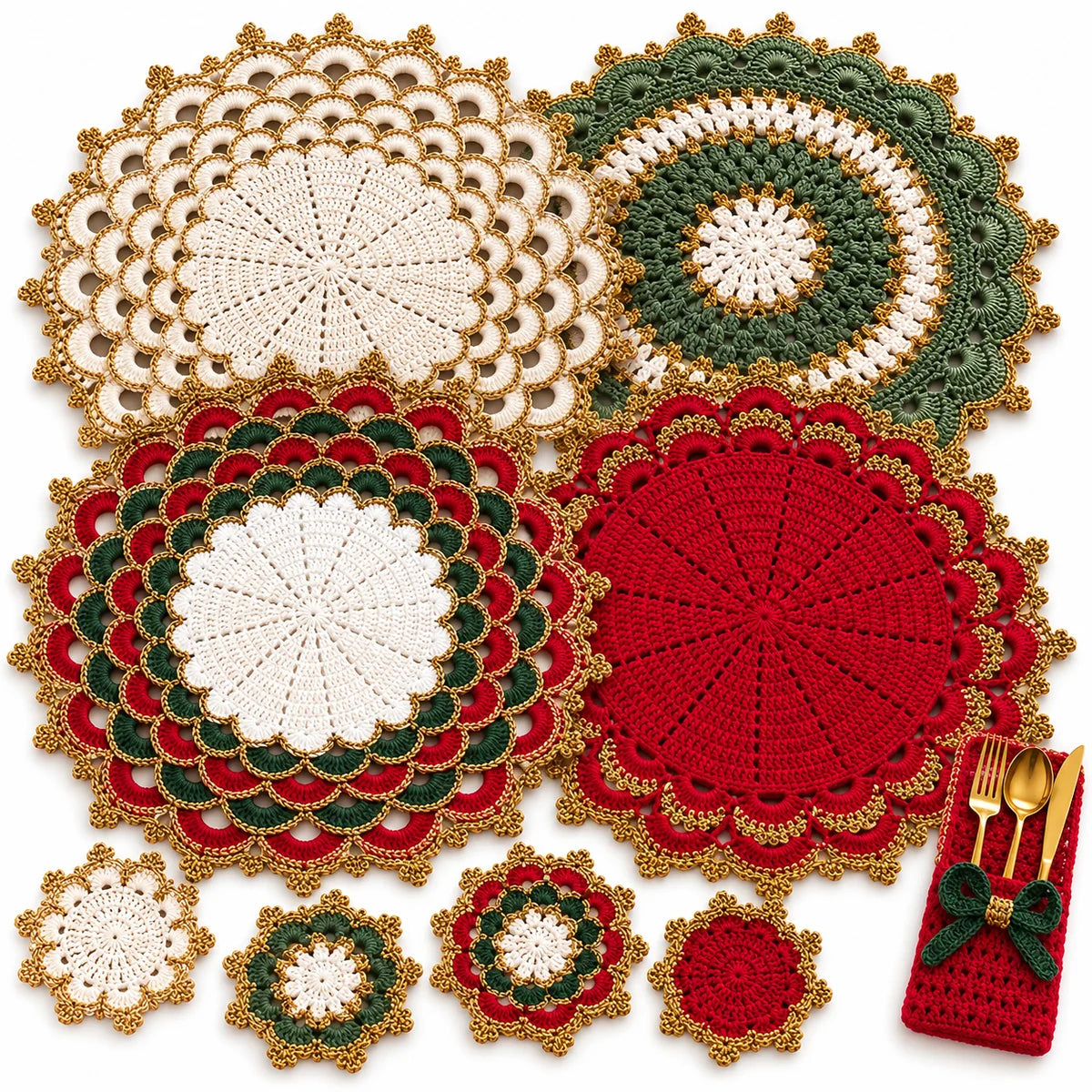 Kit Mesa Posta de Crochê Natalino - 12 Peças