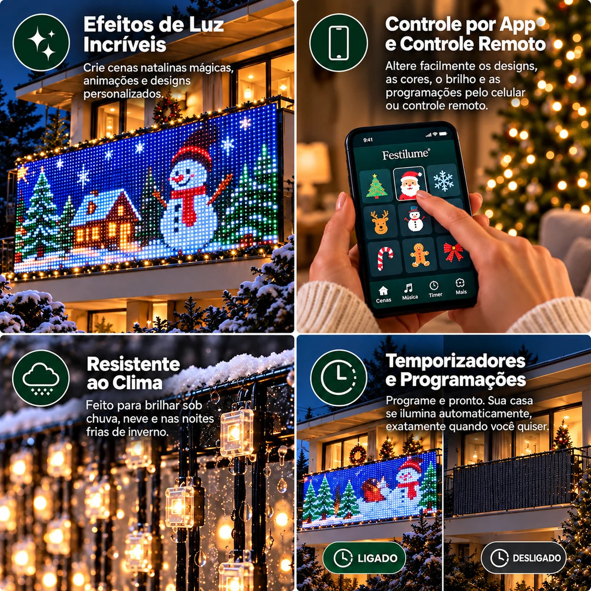 Cortina de LED Animada Inteligente - Controle por App