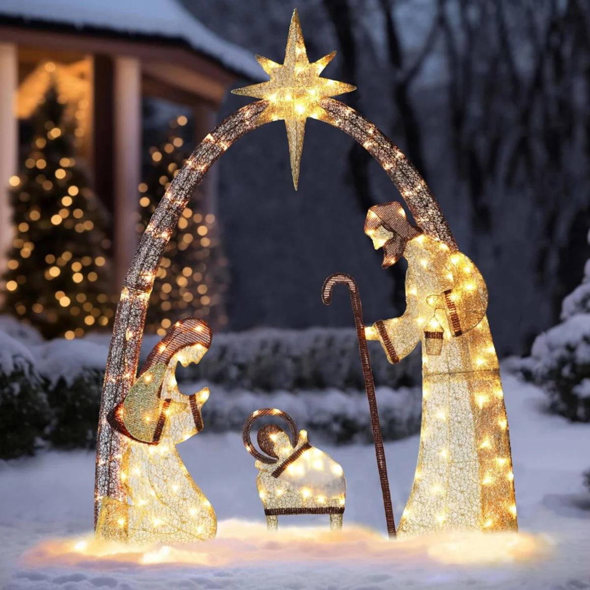 Presépio Natalino Iluminado para Jardim 1,52 m – Arco com Estrela